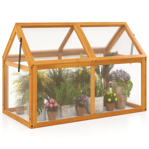 Wood Cold Frame Greenhouse Raised Flower Planter Protection with Adjustable Roof, Orange