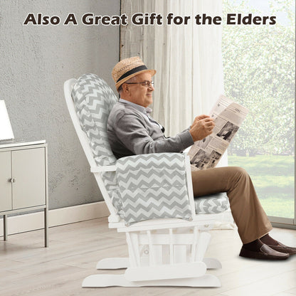 Wood Glider Ottoman Set, Padded Armrests, Detachable Cushion, Gray And White Recliners at Gallery Canada