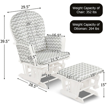 Wood Glider Ottoman Set, Padded Armrests, Detachable Cushion, Gray And White Recliners at Gallery Canada