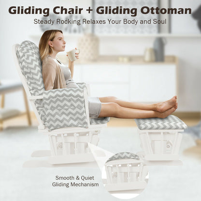 Wood Glider Ottoman Set, Padded Armrests, Detachable Cushion, Gray And White Recliners at Gallery Canada