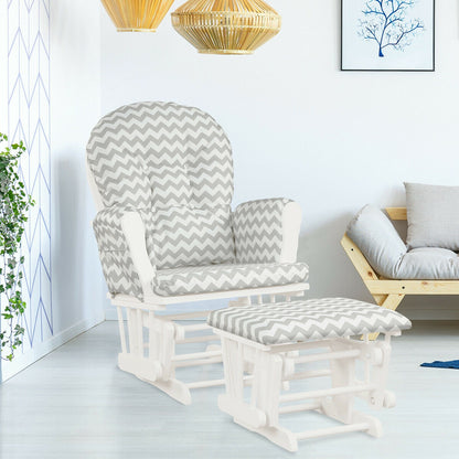Wood Glider Ottoman Set, Padded Armrests, Detachable Cushion, Gray And White Recliners at Gallery Canada