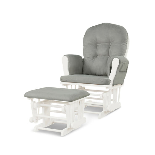 Wood Glider Ottoman Set, Padded Armrests, Detachable Cushion, Light Gray
