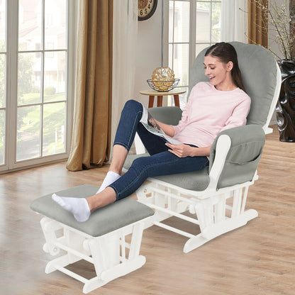 Wood Glider Ottoman Set, Padded Armrests, Detachable Cushion, Light Gray Recliners at Gallery Canada
