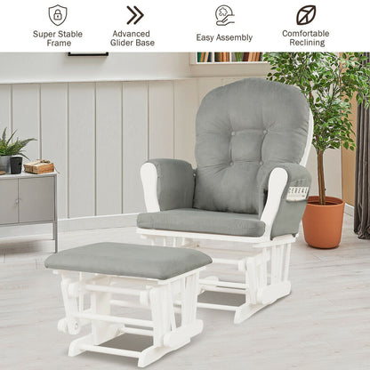 Wood Glider Ottoman Set, Padded Armrests, Detachable Cushion, Light Gray Recliners at Gallery Canada