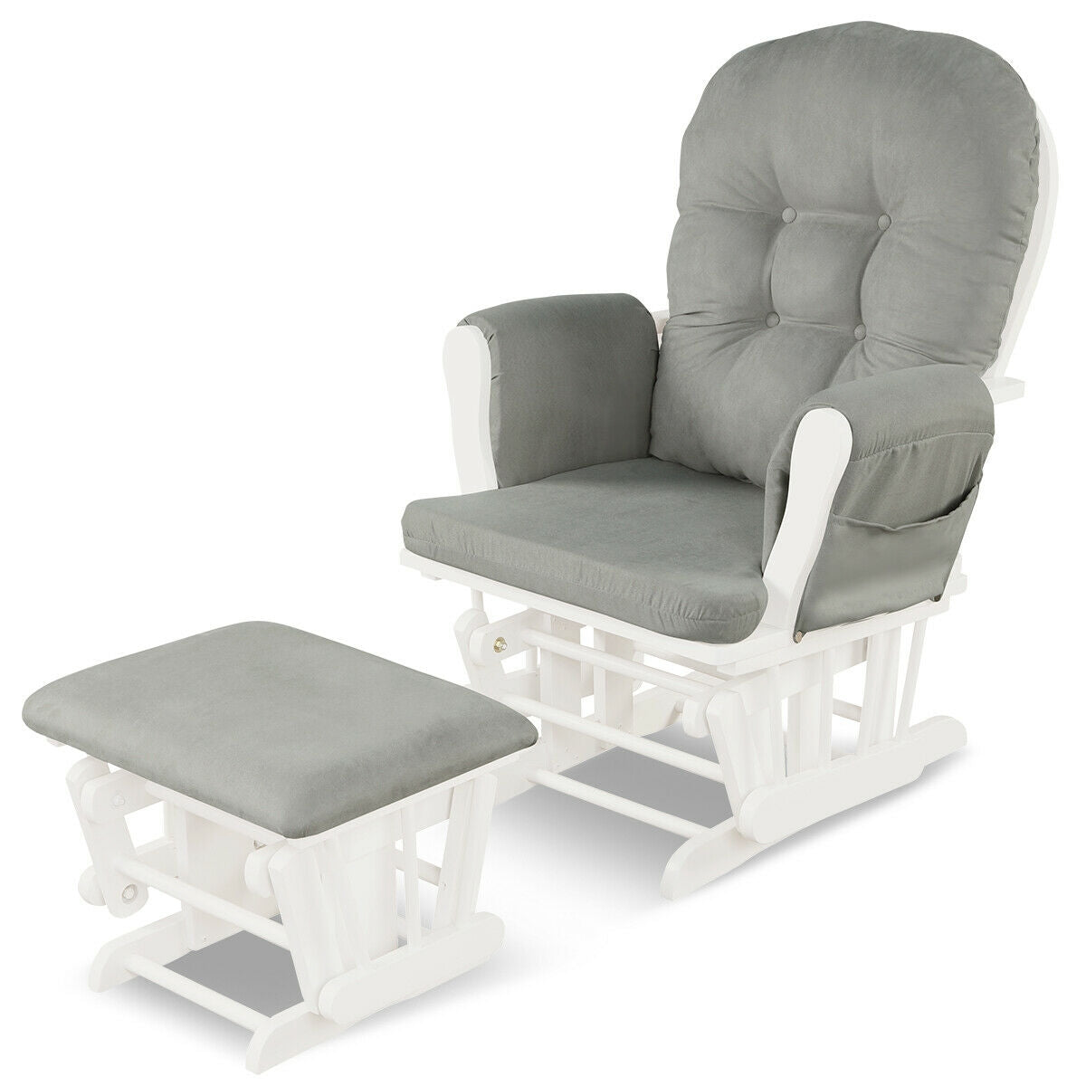 Wood Glider Ottoman Set, Padded Armrests, Detachable Cushion, Light Gray Recliners at Gallery Canada