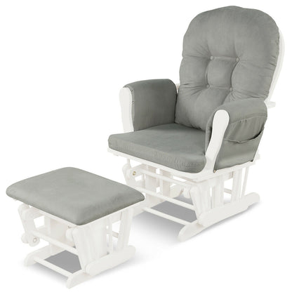 Wood Glider Ottoman Set, Padded Armrests, Detachable Cushion, Light Gray Recliners at Gallery Canada