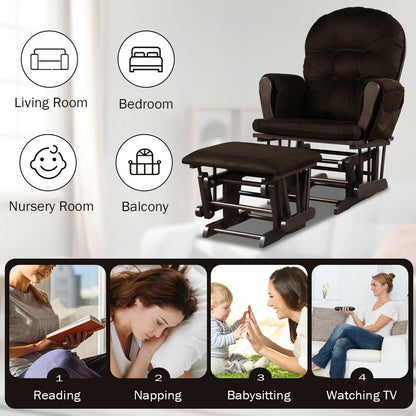 Wood Glider Ottoman Set, Padded Armrests, Detachable Cushion, Brown Recliners at Gallery Canada