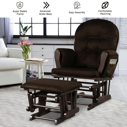 Wood Glider Ottoman Set, Padded Armrests, Detachable Cushion, Brown Recliners at Gallery Canada