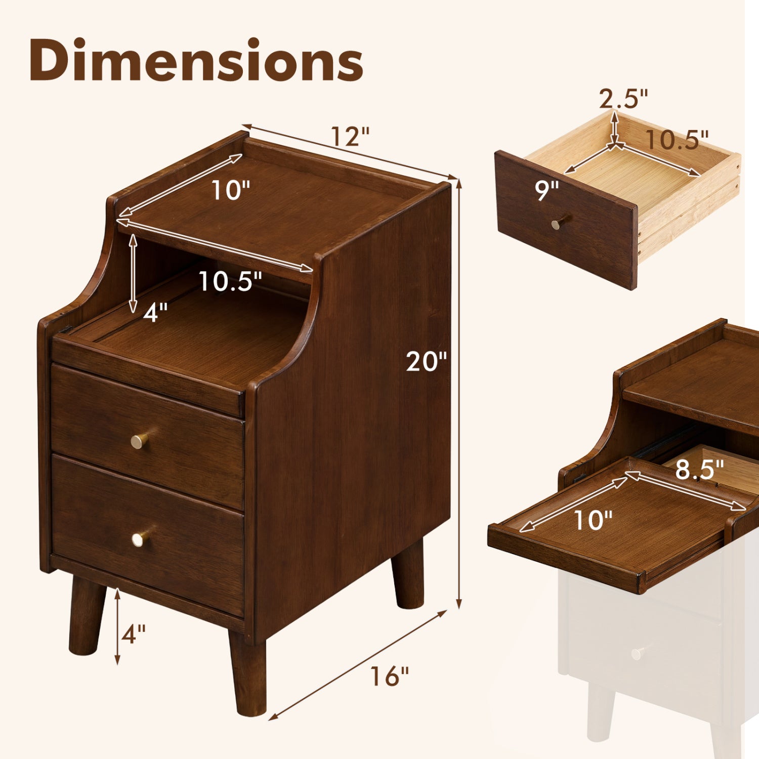 Wood Nightstand With Drawers, Brown Nightstands at Gallery Canada