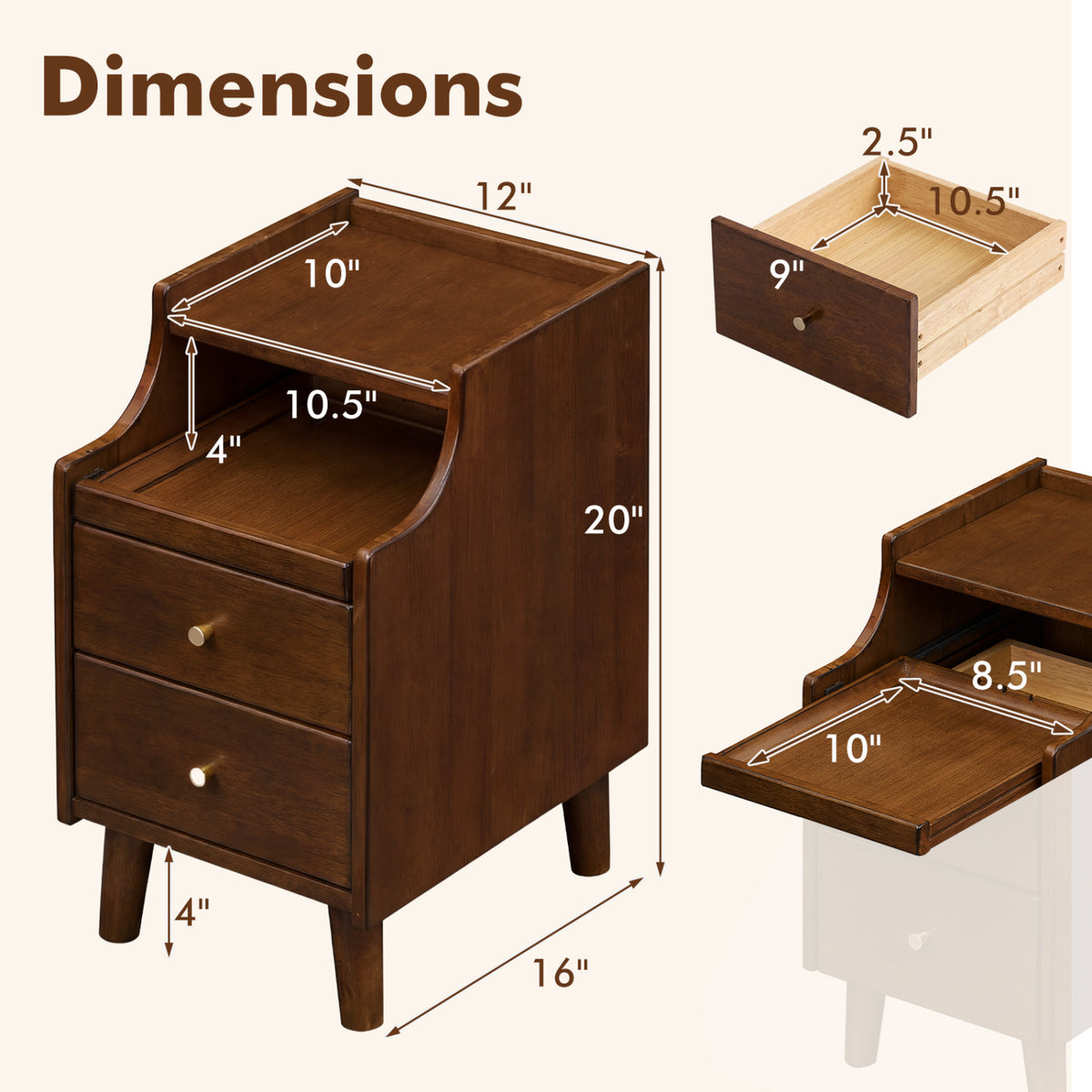Wood Nightstand With Drawers, Brown Nightstands at Gallery Canada