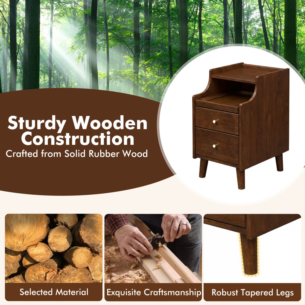 Wood Nightstand With Drawers, Brown Nightstands at Gallery Canada