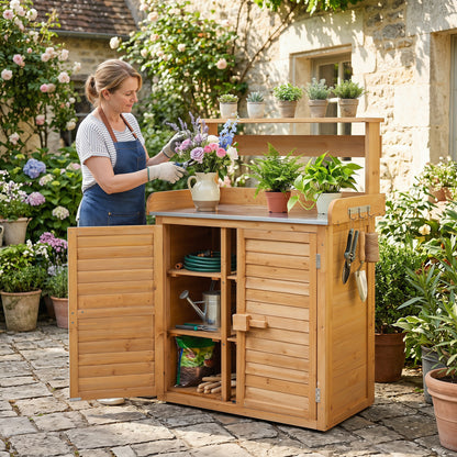 Wood Plant Workstation With Stainless Steel Tabletop Potting Benches & Tables at Gallery Canada