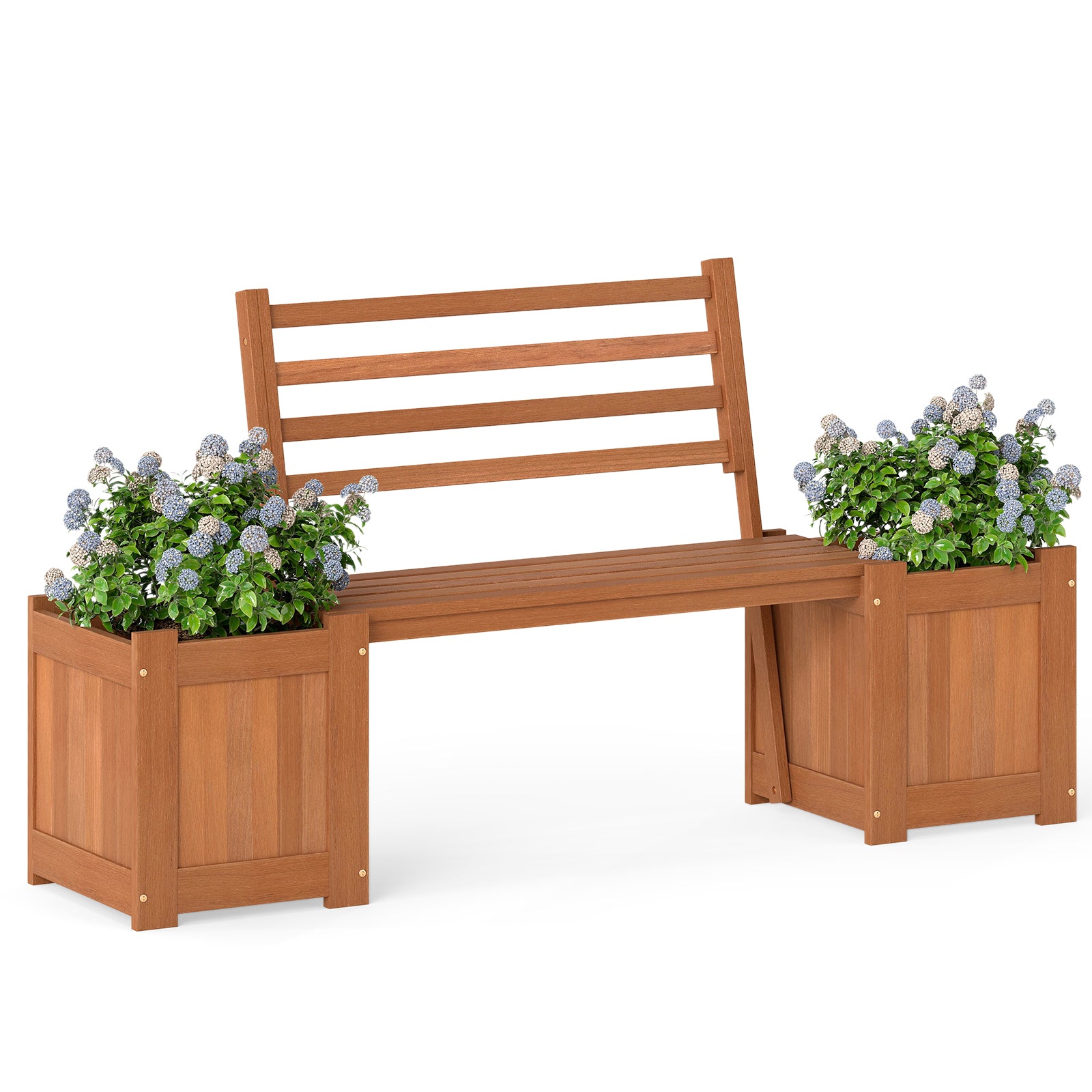 Wood Planter Box With Bench And Backrest, Natural Raised Garden Beds at Gallery Canada