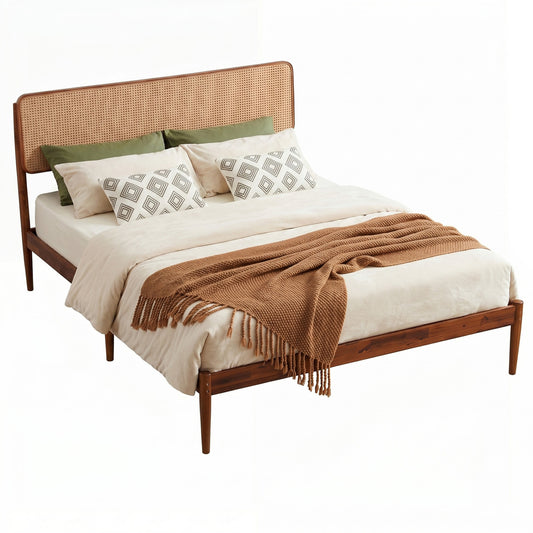 Wooden Boho Rattan Bed Frame, Queen Simple Bed Frame Queen at Gallery Canada