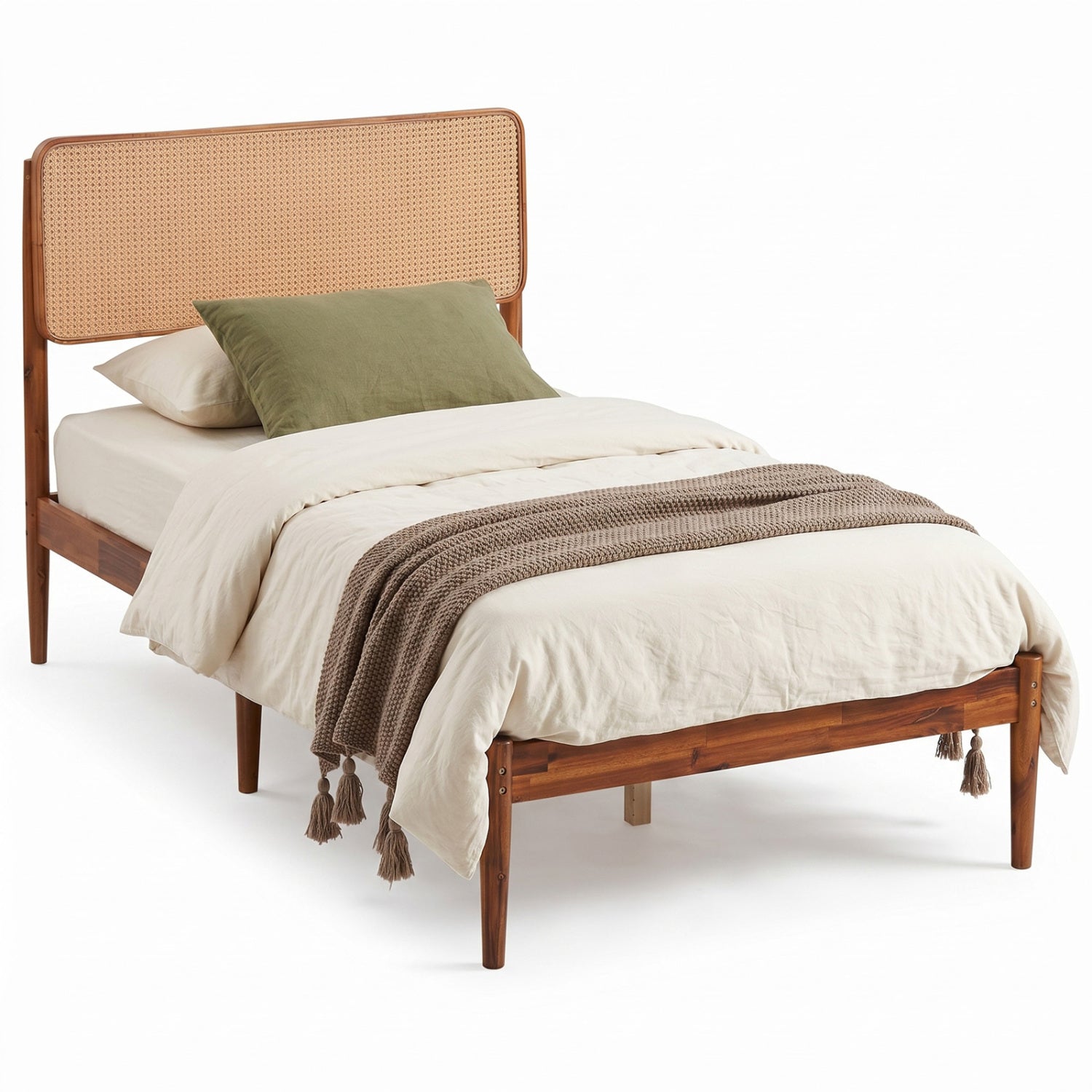 Wooden Boho Rattan Bed Frame, Twin, Brown Simple Bed Frame Brown at Gallery Canada
