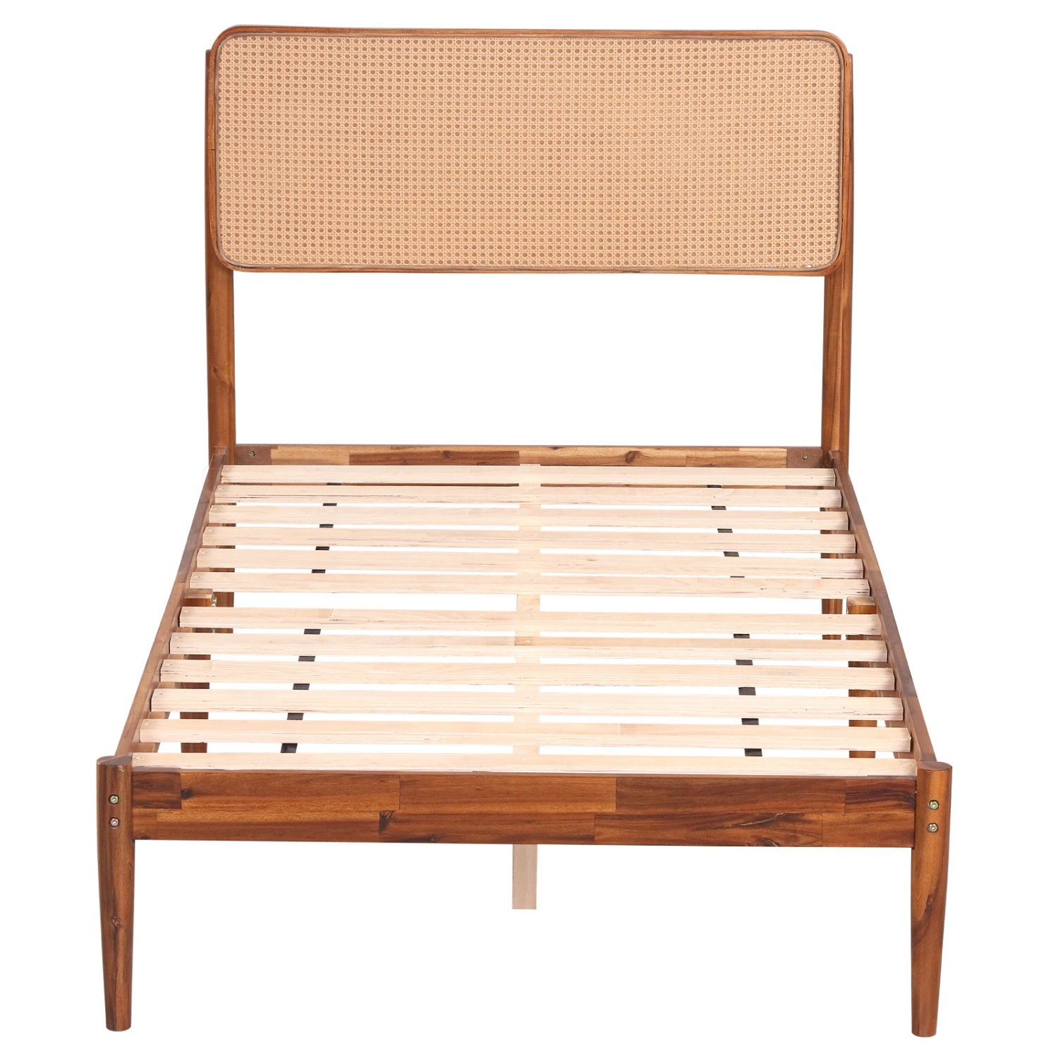 Wooden Boho Rattan Bed Frame, Twin, Brown Simple Bed Frame at Gallery Canada