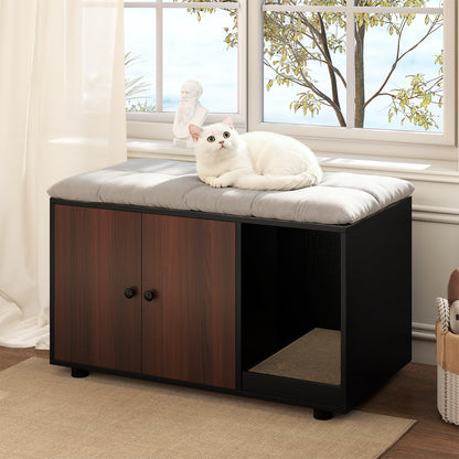 Wooden Cat Litter Box Enclosure Hidden Litter Box Furniture with Scratching Board, Black Cat Houses at Gallery Canada