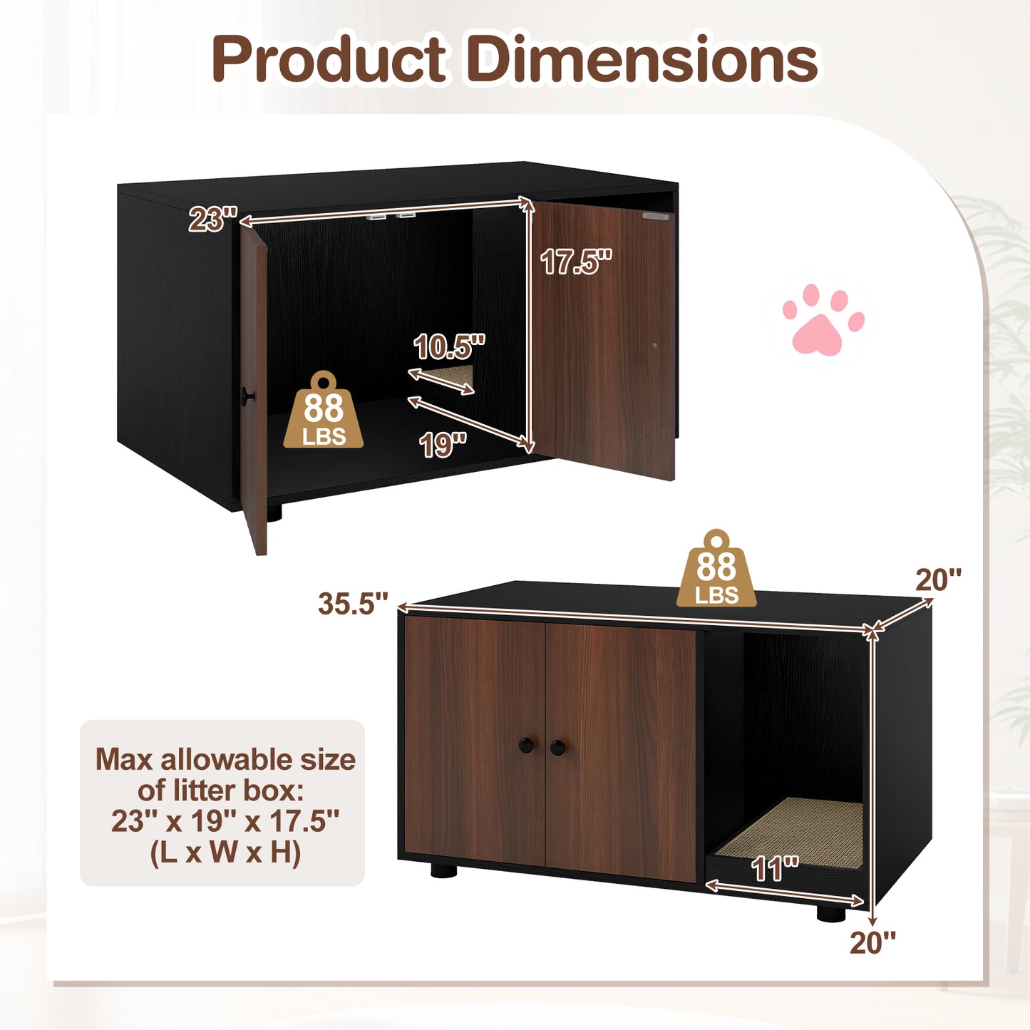 Wooden Cat Litter Box Enclosure Hidden Litter Box Furniture with Scratching Board, Black Cat Houses at Gallery Canada
