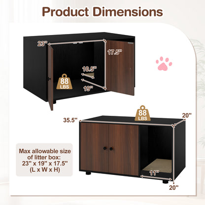 Wooden Cat Litter Box Enclosure Hidden Litter Box Furniture with Scratching Board, Black Cat Houses at Gallery Canada