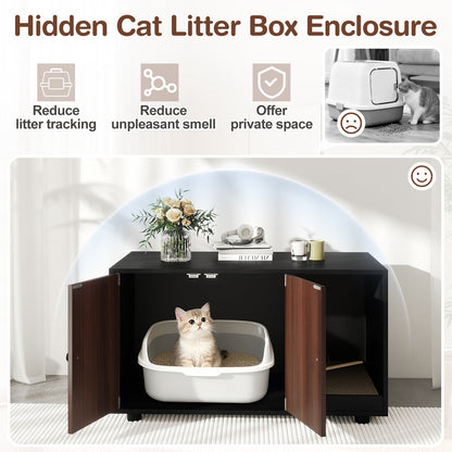 Wooden Cat Litter Box Enclosure Hidden Litter Box Furniture with Scratching Board, Black Cat Houses at Gallery Canada