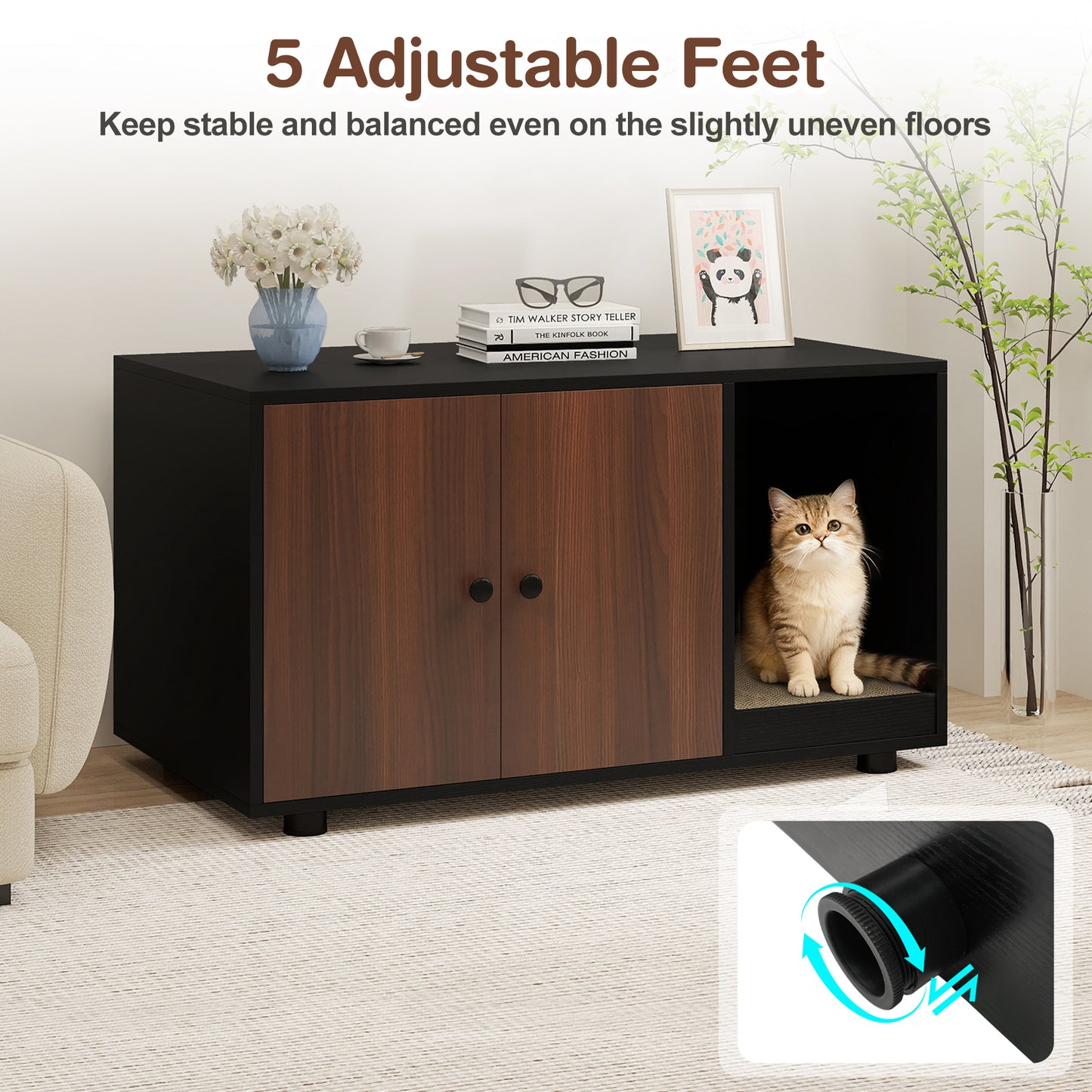 Wooden Cat Litter Box Enclosure Hidden Litter Box Furniture with Scratching Board, Black Cat Houses at Gallery Canada