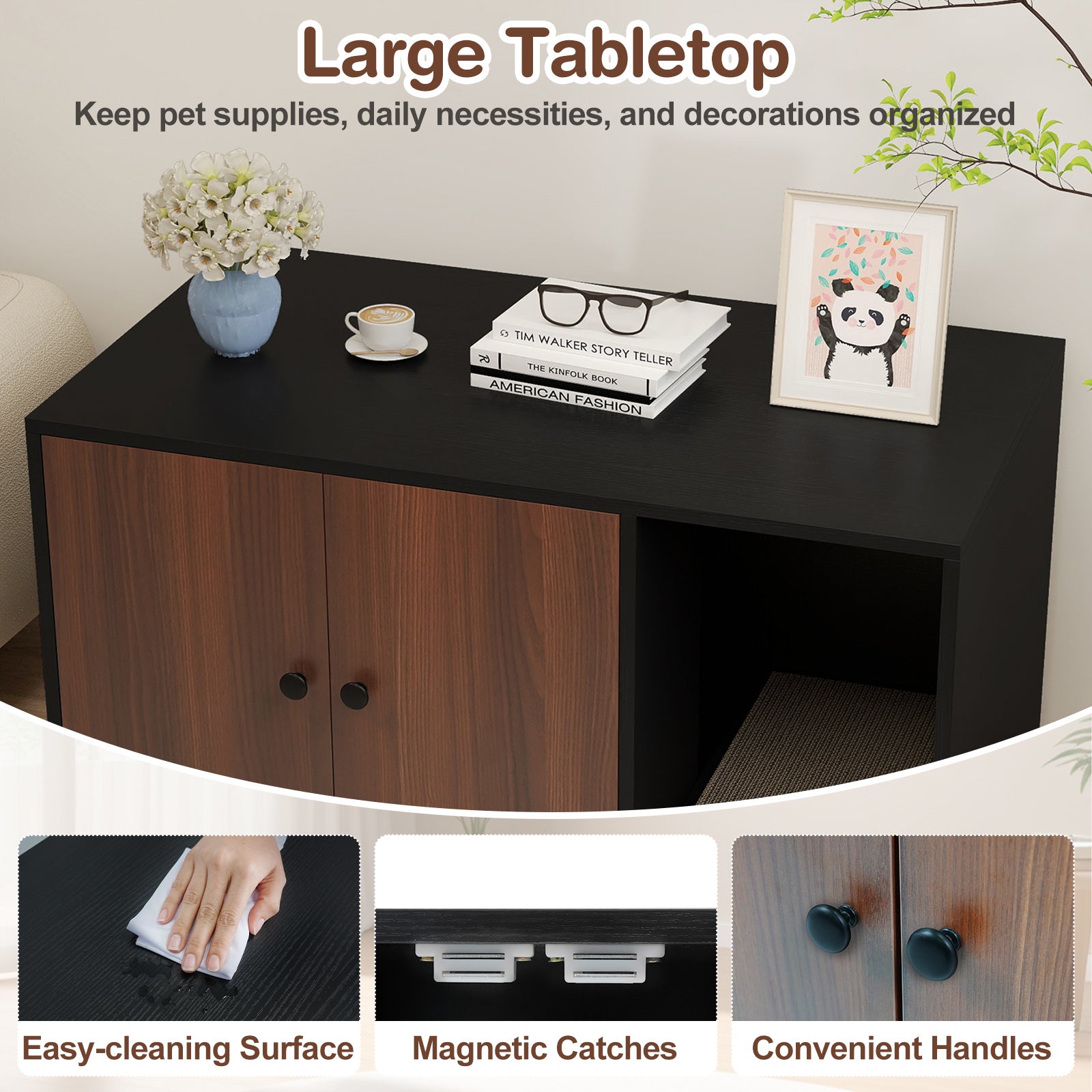 Wooden Cat Litter Box Enclosure Hidden Litter Box Furniture with Scratching Board, Black Cat Houses at Gallery Canada