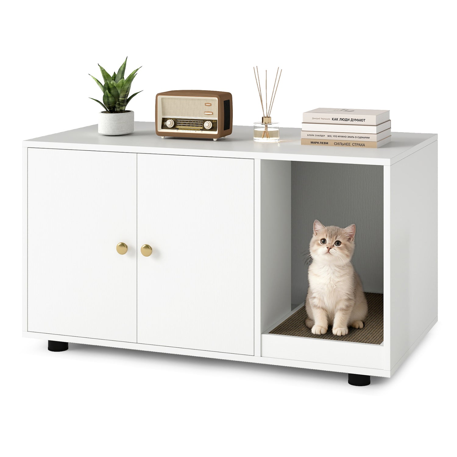Wooden Cat Litter Box Enclosure, With Scratching Board, White Cat Houses at Gallery Canada