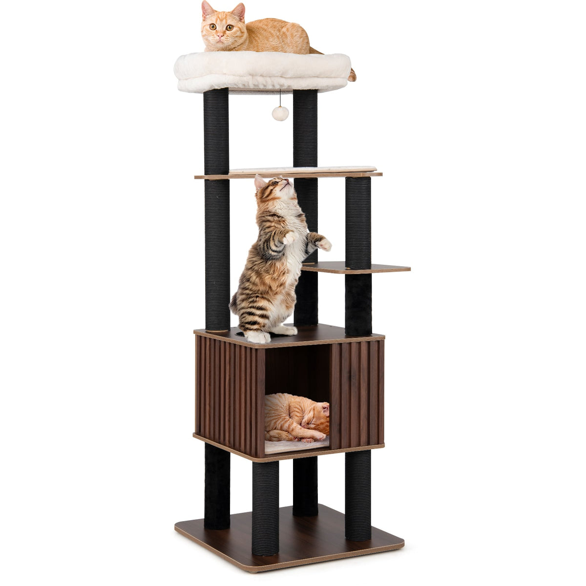 Wooden Cat Tower Top Perch with Soft Padding, Brown Cat Trees Condos & Scratchers Brown at Gallery Canada