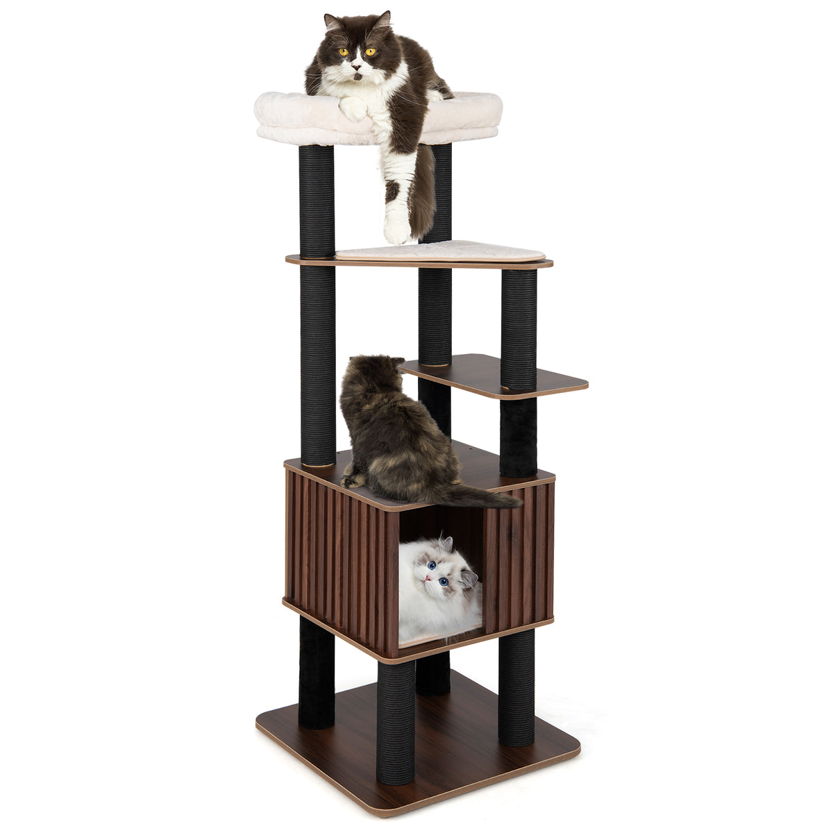 Wooden Cat Tower Top Perch with Soft Padding, Brown Cat Trees Condos & Scratchers at Gallery Canada