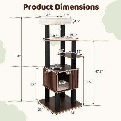 Wooden Cat Tower Top Perch with Soft Padding, Brown Cat Trees Condos & Scratchers at Gallery Canada