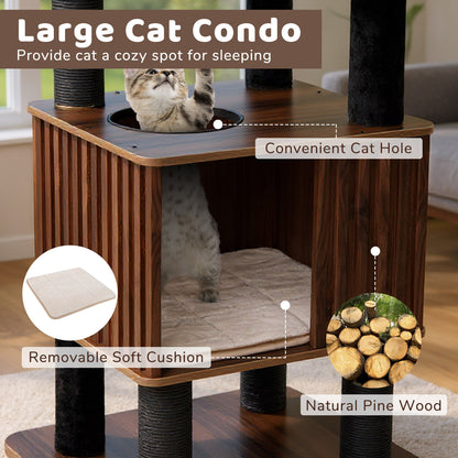 Wooden Cat Tower Top Perch with Soft Padding, Brown Cat Trees Condos & Scratchers at Gallery Canada