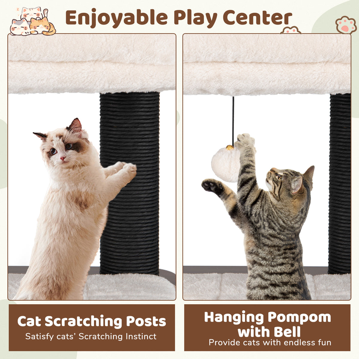 Wooden Cat Tower Top Perch with Soft Padding, Brown Cat Trees Condos & Scratchers at Gallery Canada