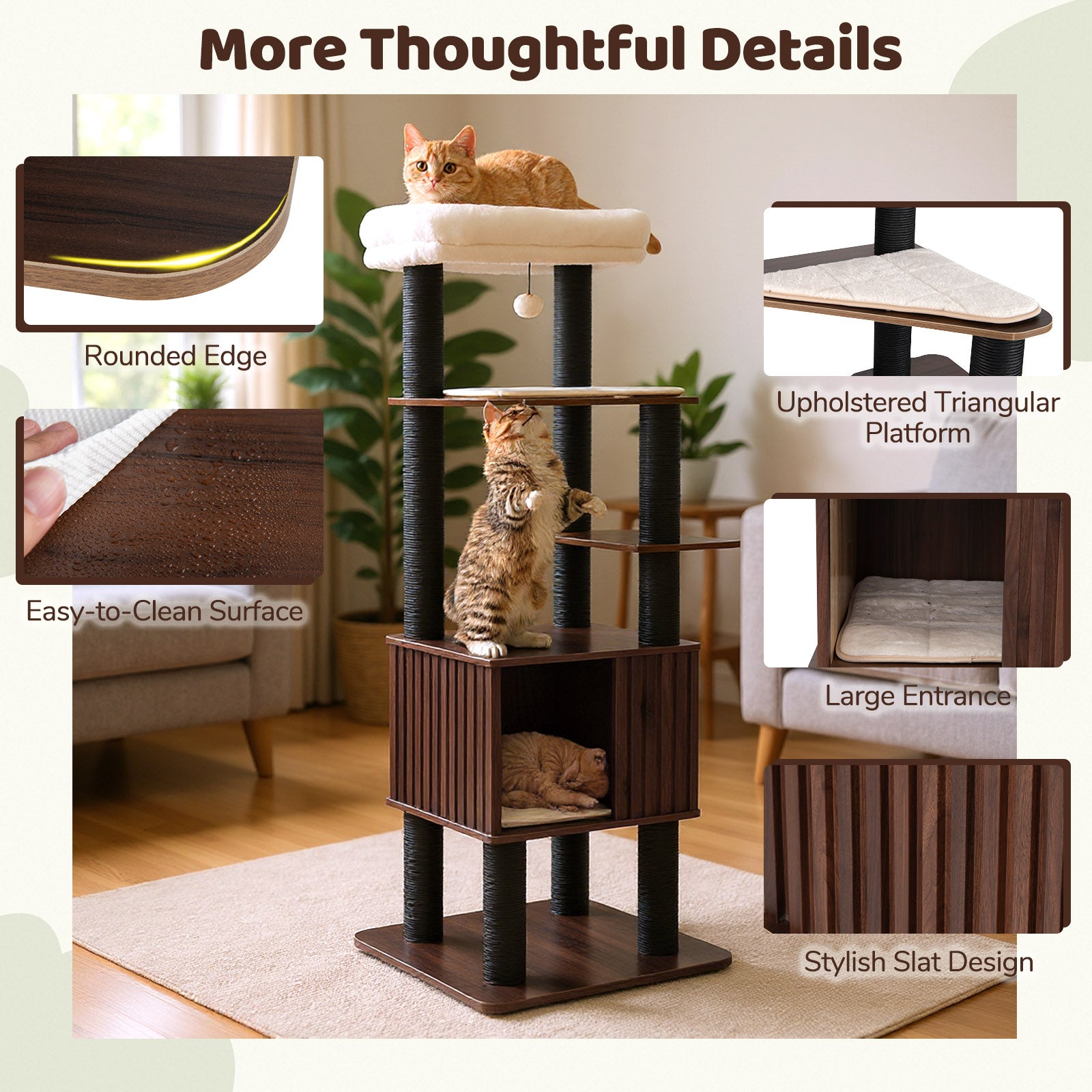 Wooden Cat Tower Top Perch with Soft Padding, Brown Cat Trees Condos & Scratchers at Gallery Canada