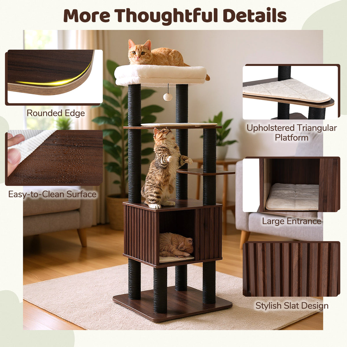 Wooden Cat Tower Top Perch with Soft Padding, Brown Cat Trees Condos & Scratchers at Gallery Canada