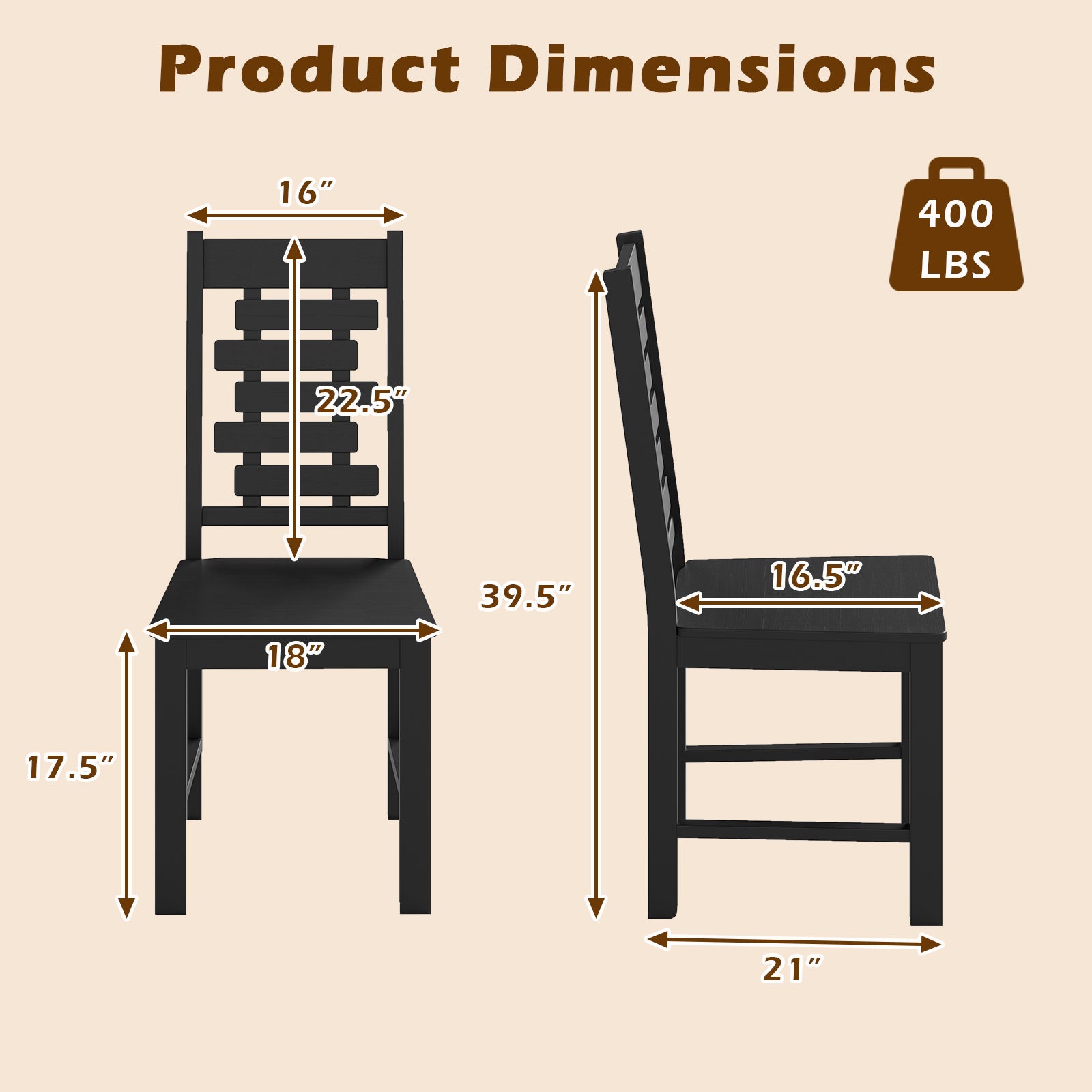 Solid Rubber Wood Dining Chair Set, 2 Chairs, Black Dining Chairs at Gallery Canada
