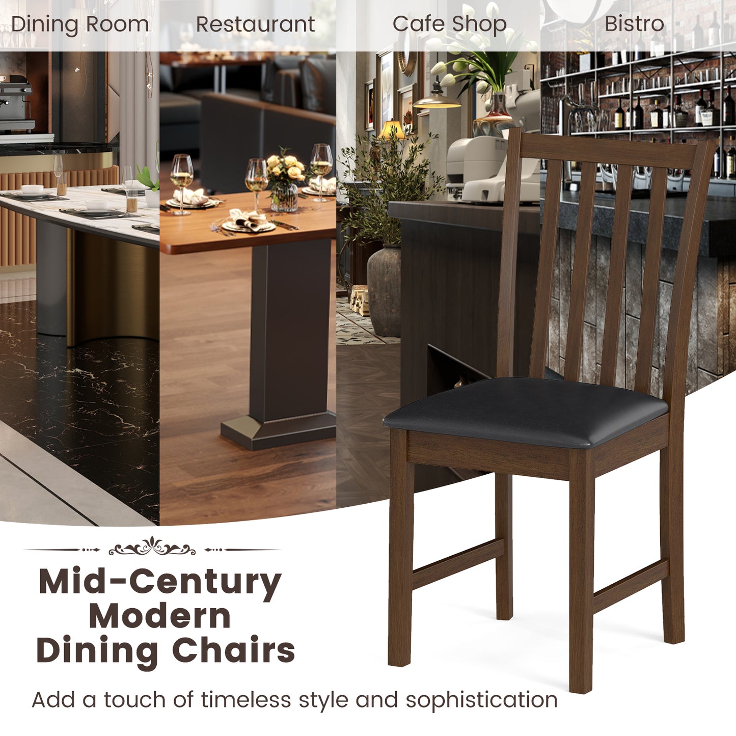 Wooden Dining Chair Set, 2 Chairs, Rubber Wood Frame, Padded Seat, Brown Dining Chairs at Gallery Canada