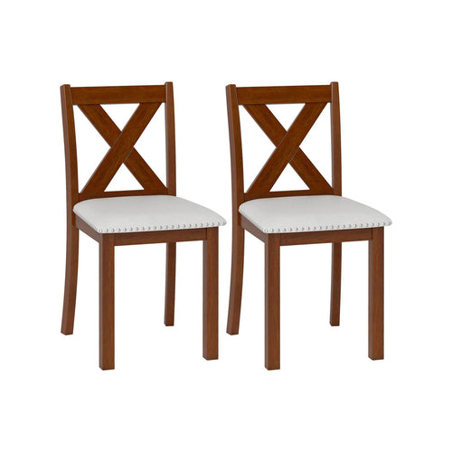 Wooden Dining Chair Set Of 2, Padded Seat, Curved Back, Beige