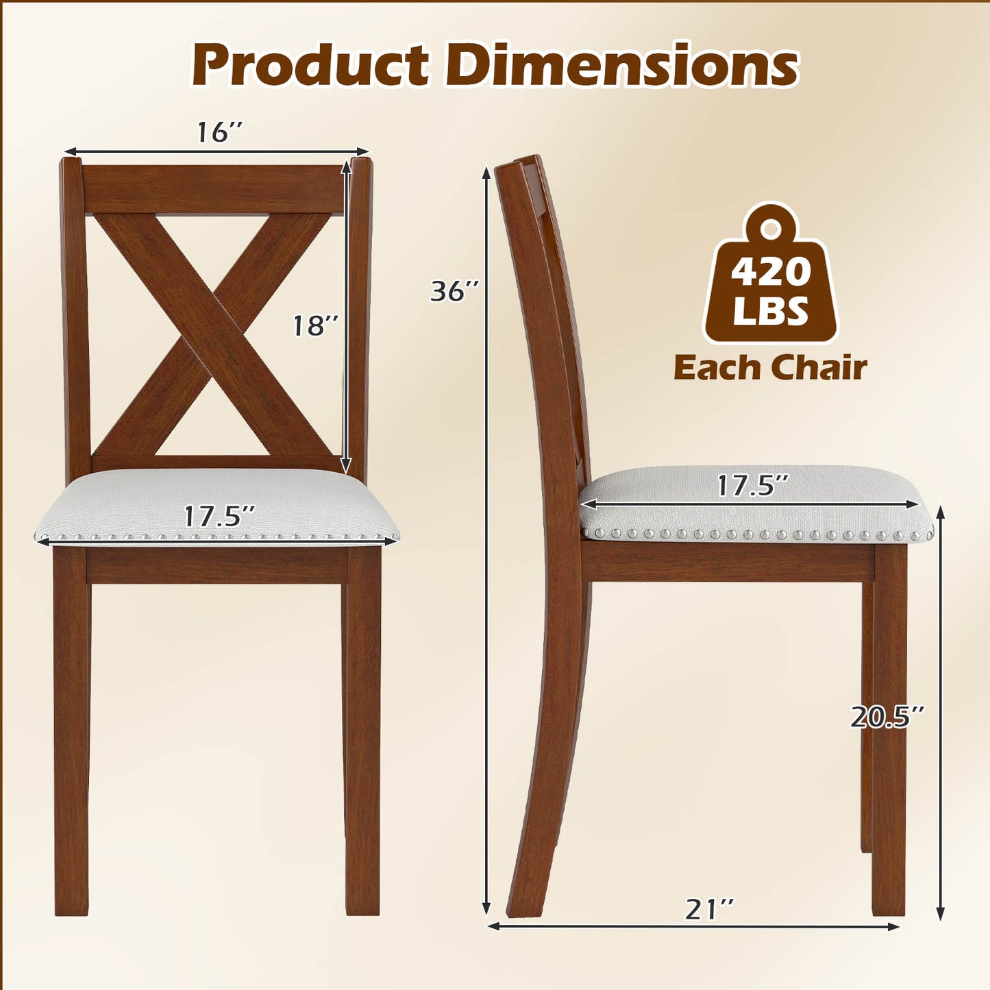 Wooden Dining Chair Set Of 2, Padded Seat, Curved Back, Beige Dining Chairs at Gallery Canada