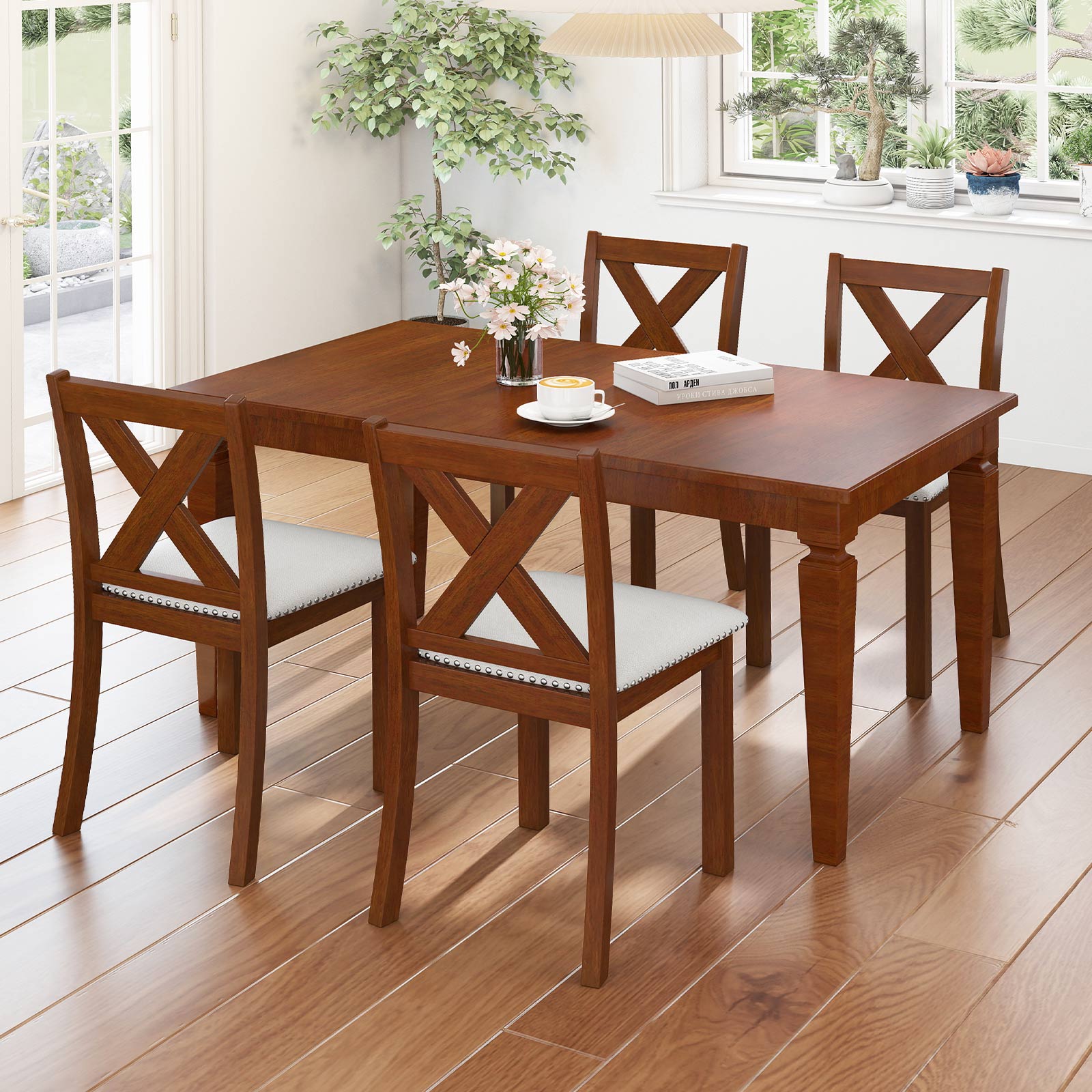 Wooden Dining Chair Set Of 2, Padded Seat, Curved Back, Beige Dining Chairs at Gallery Canada