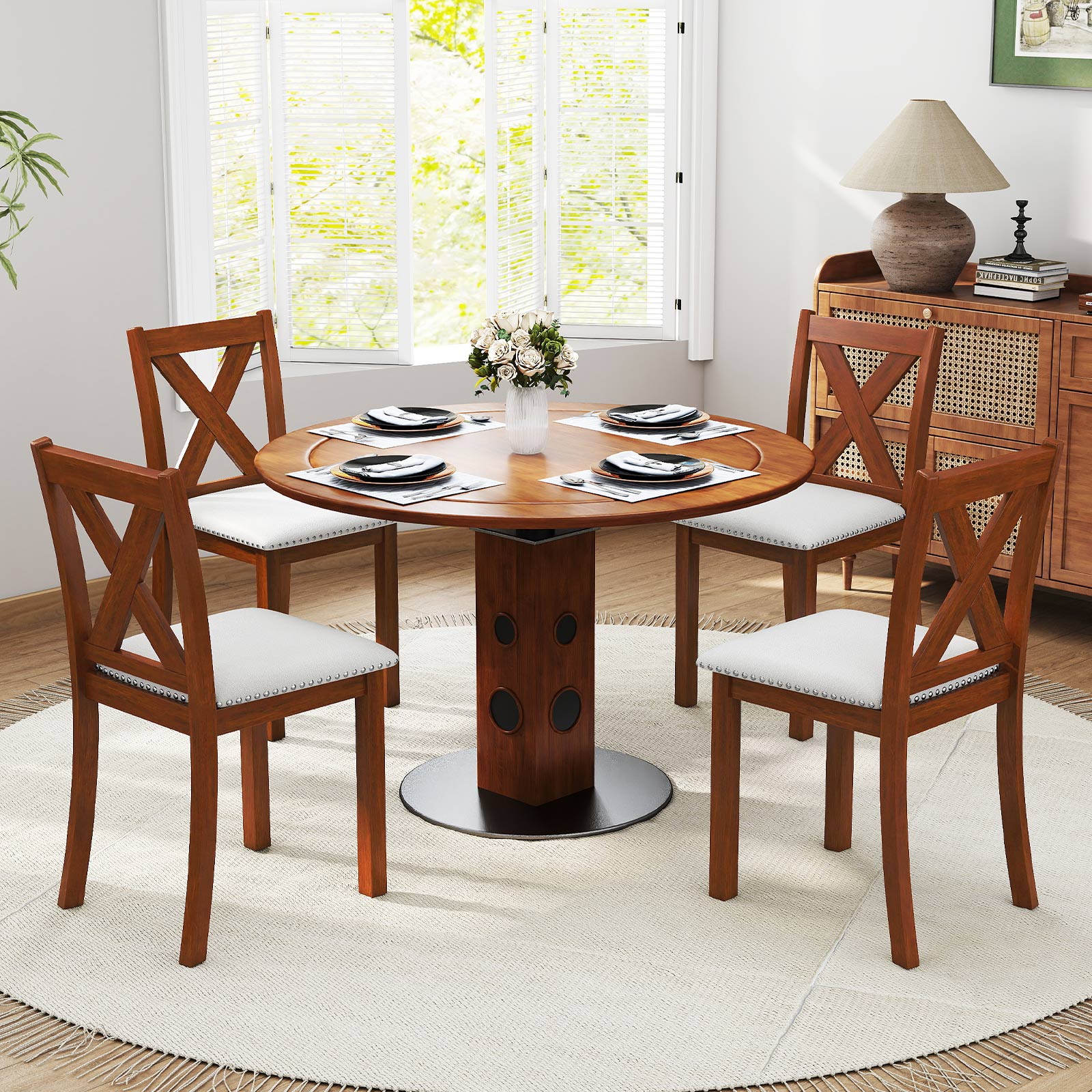 Wooden Dining Chair Set Of 2, Padded Seat, Curved Back, Beige Dining Chairs at Gallery Canada