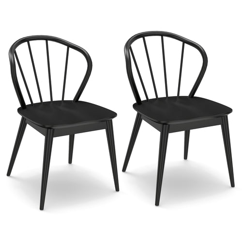 Wooden Dining Chair Set of 2 with High Spindle Back and Wide Seat, Black