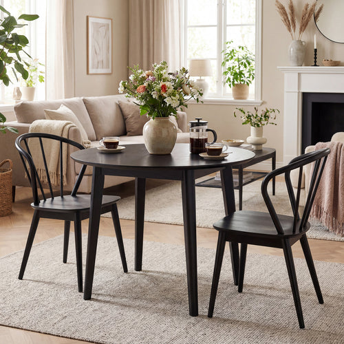 Wooden Dining Chair Set of 2 with High Spindle Back and Wide Seat, Black