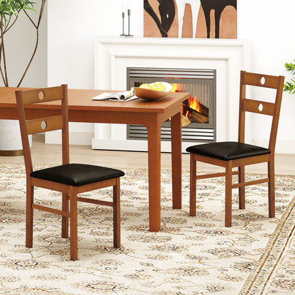 Wooden Dining Chairs Set of 4 Armless Kitchen Chairs with Hollowed Backrest, Brown Dining Chairs at Gallery Canada