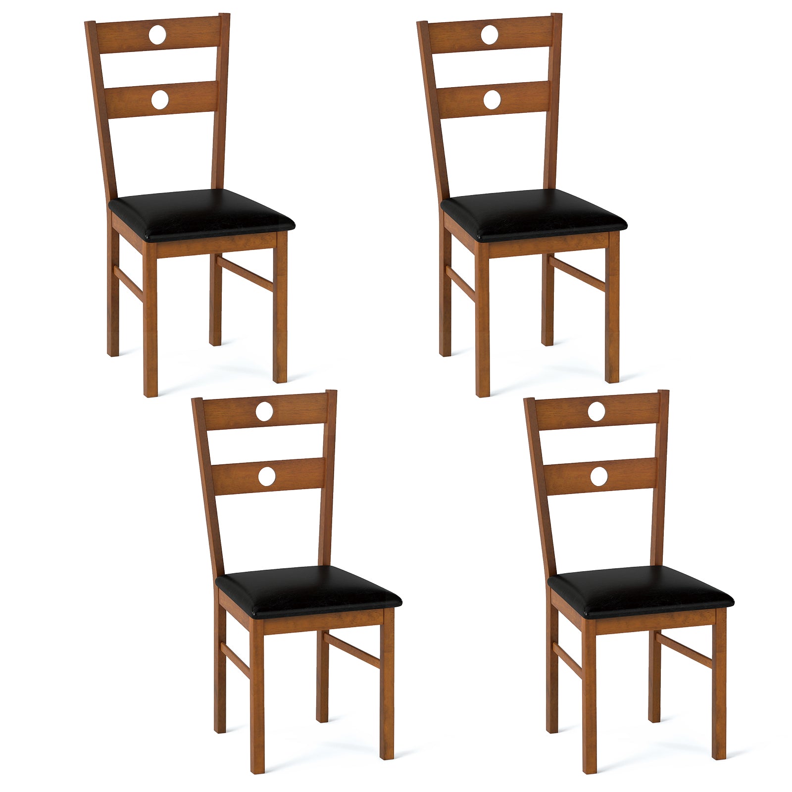 Wooden Dining Chairs Set of 4 Armless Kitchen Chairs with Hollowed Backrest, Brown Dining Chairs at Gallery Canada