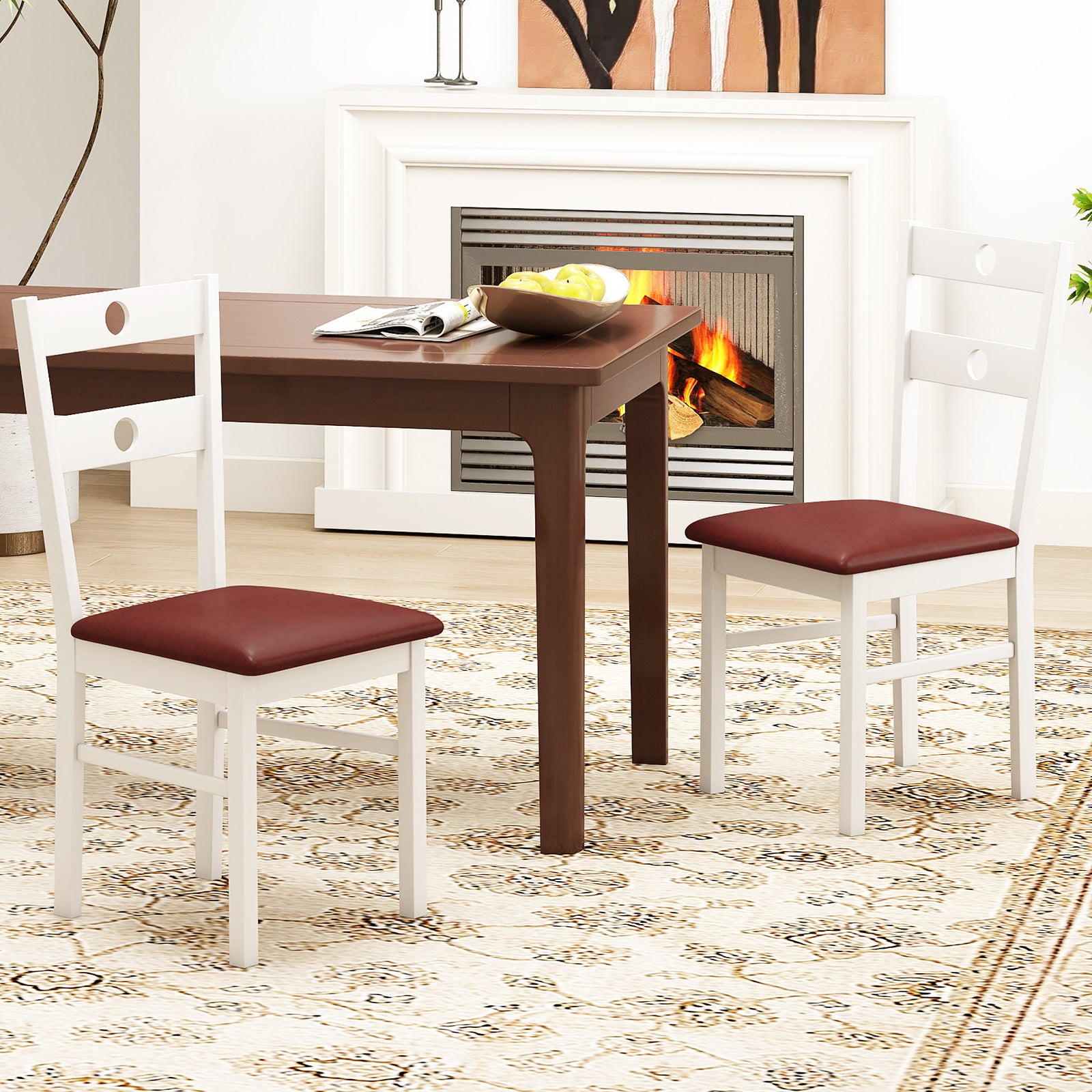 Wooden Dining Chairs Set of 4 Armless Kitchen Chairs with Hollowed Backrest, White Dining Chairs at Gallery Canada
