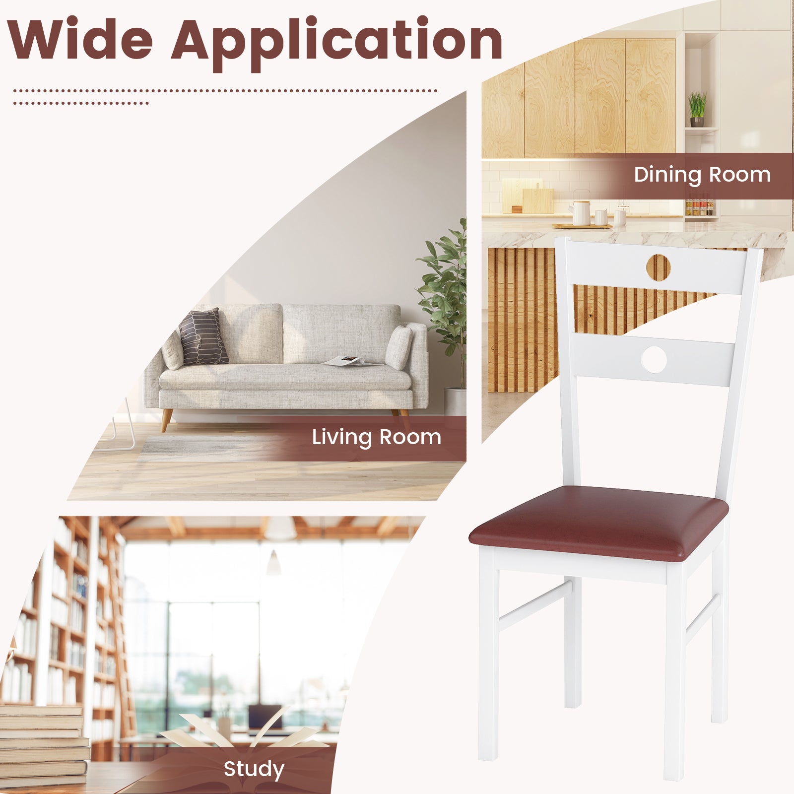 Wooden Dining Chairs Set of 4 Armless Kitchen Chairs with Hollowed Backrest, White Dining Chairs at Gallery Canada