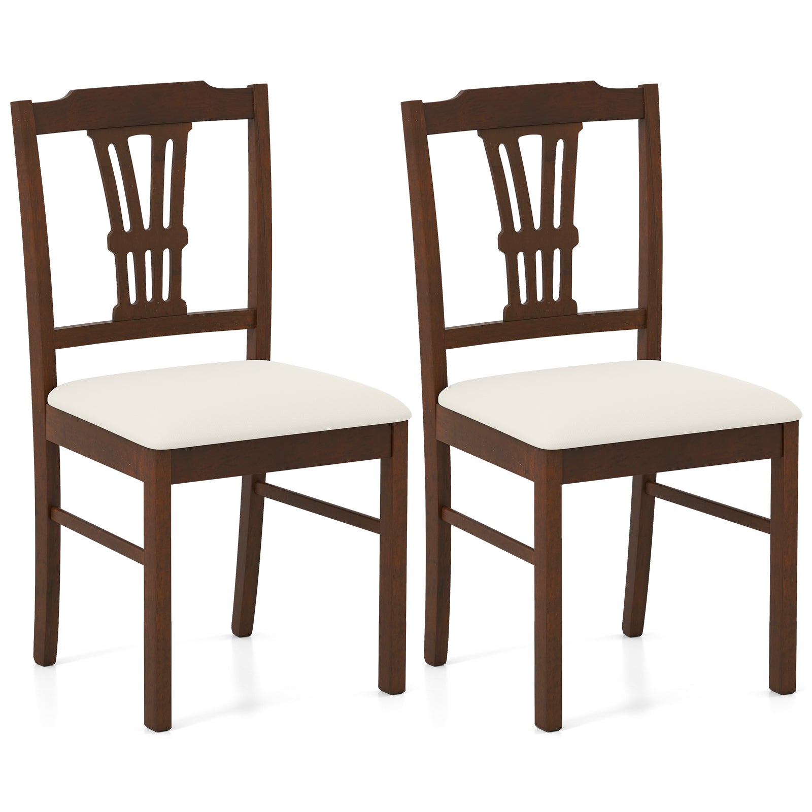 Wooden Dining Chairs Set of 2 Upholstered Kitchen Chairs with Solid Rubber Wood Frame, Beige Dining Chairs at Gallery Canada