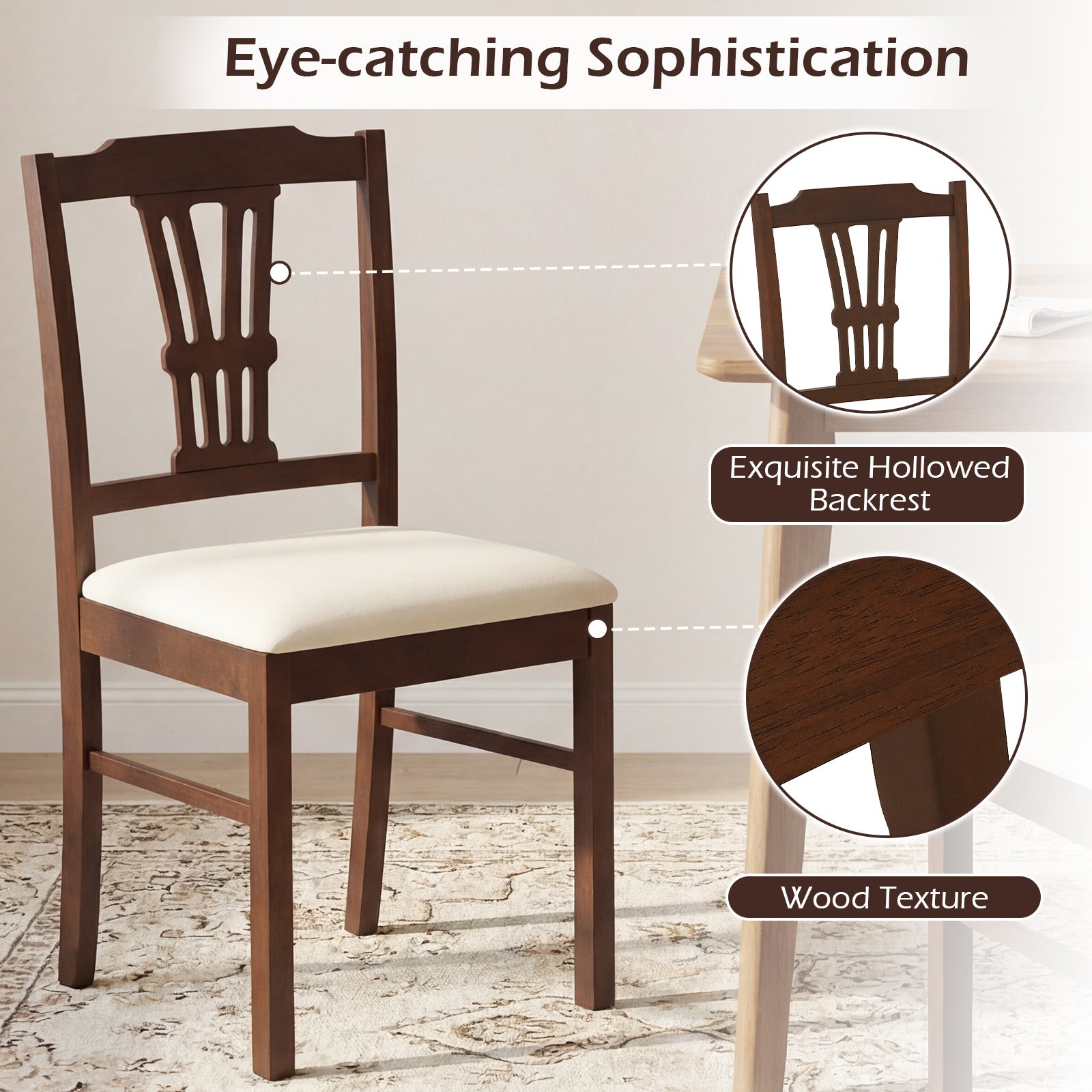Wooden Dining Chairs Set of 2 Upholstered Kitchen Chairs with Solid Rubber Wood Frame, Beige Dining Chairs at Gallery Canada