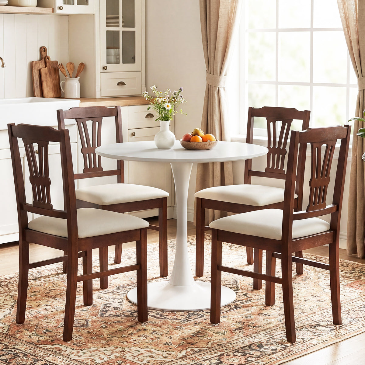 Wooden Dining Chairs Set of 2 Upholstered Kitchen Chairs with Solid Rubber Wood Frame, Beige Dining Chairs at Gallery Canada