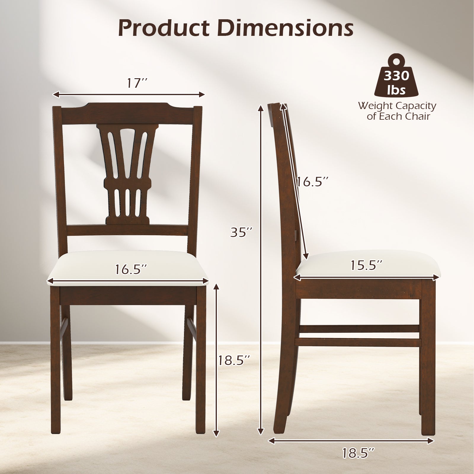 Wooden Dining Chairs Set of 2 Upholstered Kitchen Chairs with Solid Rubber Wood Frame, Beige Dining Chairs at Gallery Canada